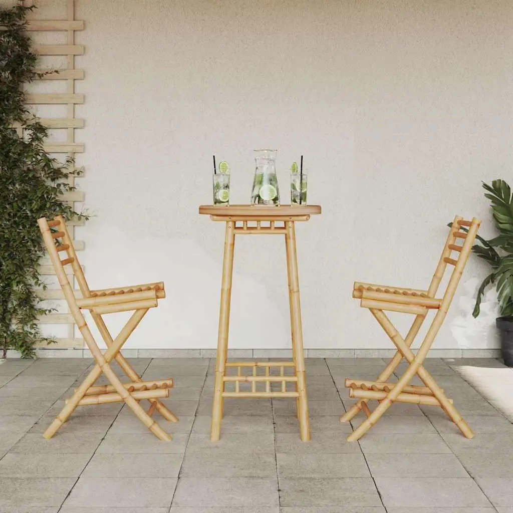 Outdoor Bar Set Brown 3 Piece Foldable Bamboo Garden Patio Furniture