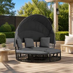 Compact Outdoor Lounge Bed with Cushions and Canopy