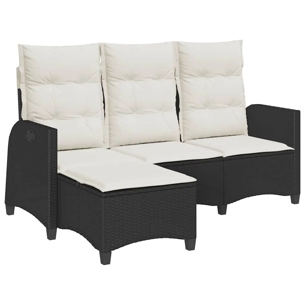 Reclining Garden Sofa Black L-shaped Outdoor Seating Adjustable Backrest with Cushions