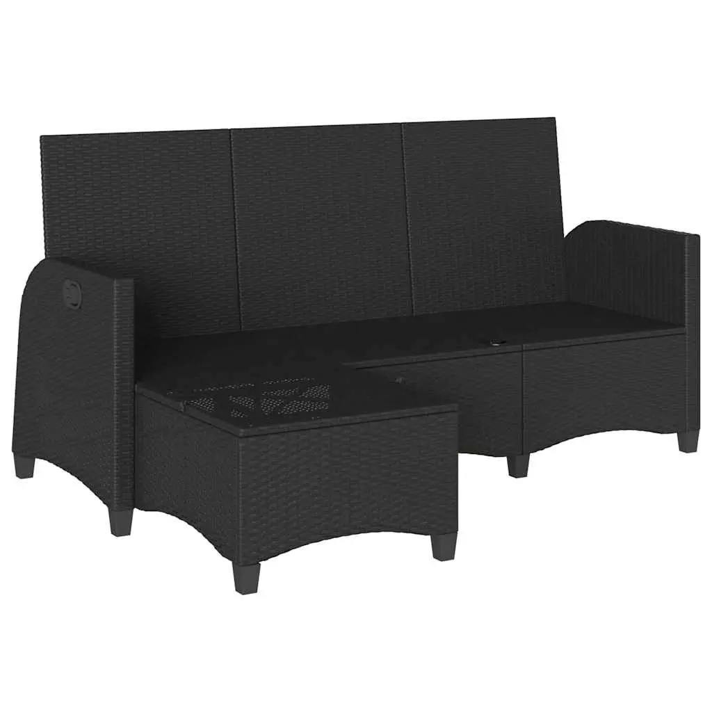 Reclining Garden Sofa Black L-shaped Outdoor Seating Adjustable Backrest with Cushions