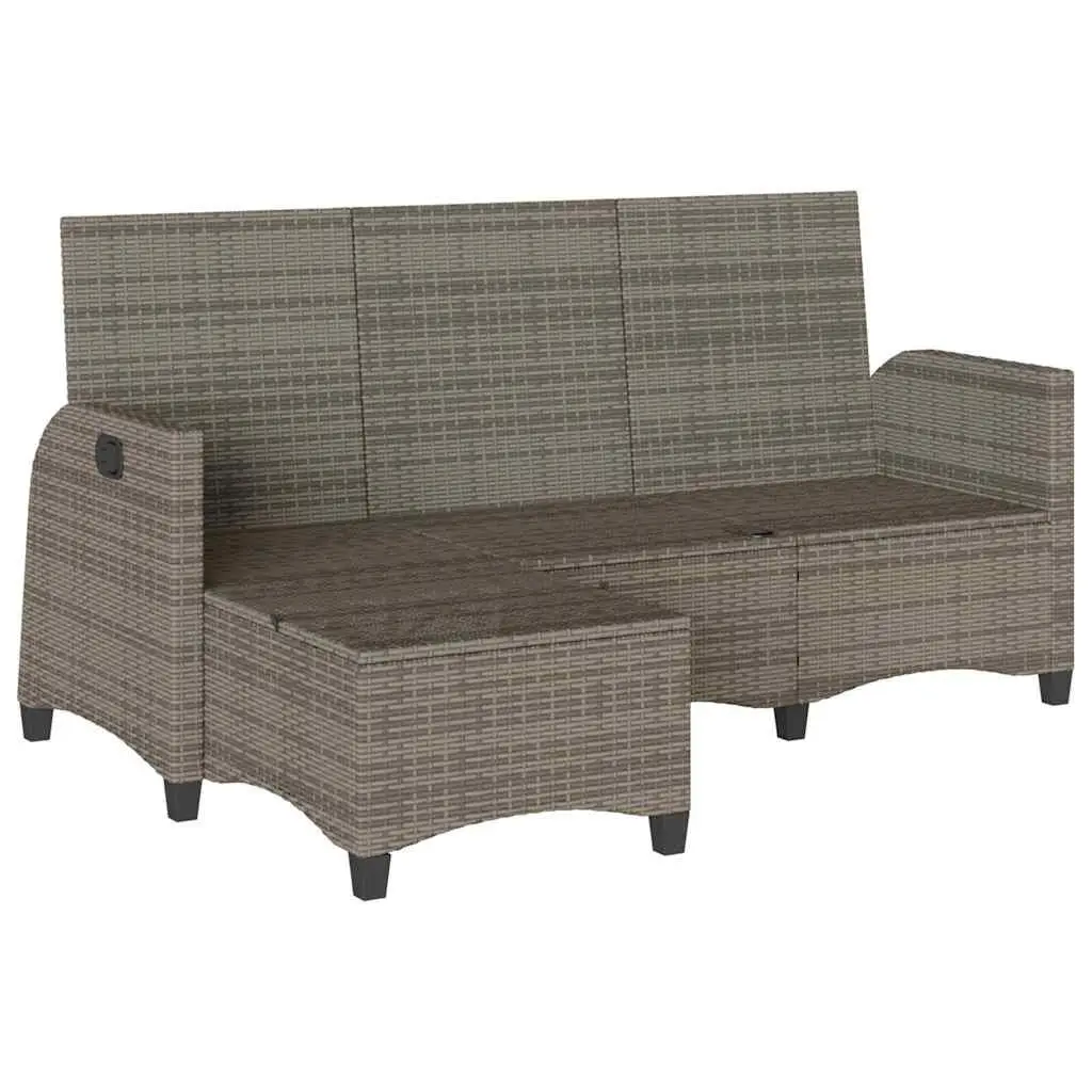 L-Shaped Garden Sofa Grey Outdoor Seating Adjustable Backrest PE Rattan