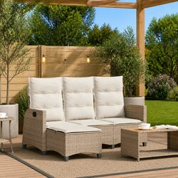 L-Shaped Reclining Garden Sofa with Cushions in Beige