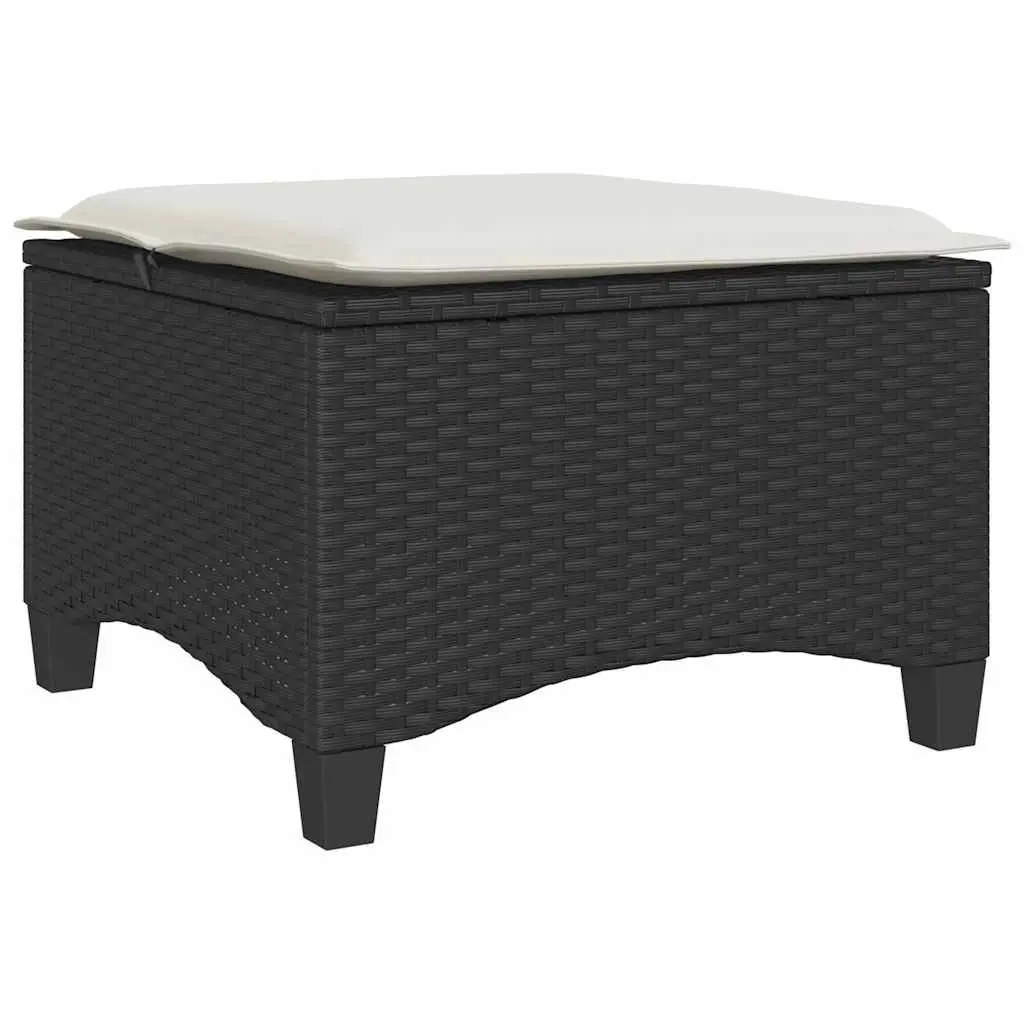 Garden Stools Black 2 Piece Outdoor Foot Rests Poly Rattan with Cushions