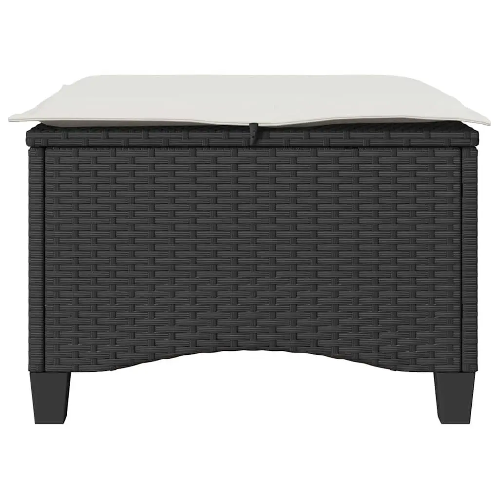 Garden Stools Black 2 Piece Outdoor Foot Rests Poly Rattan with Cushions