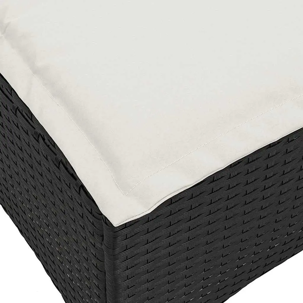 Garden Stools Black 2 Piece Outdoor Foot Rests Poly Rattan with Cushions
