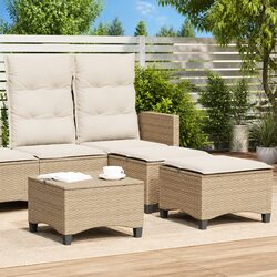 Compact Beige Garden Stools with Cushions - 2 pcs Set