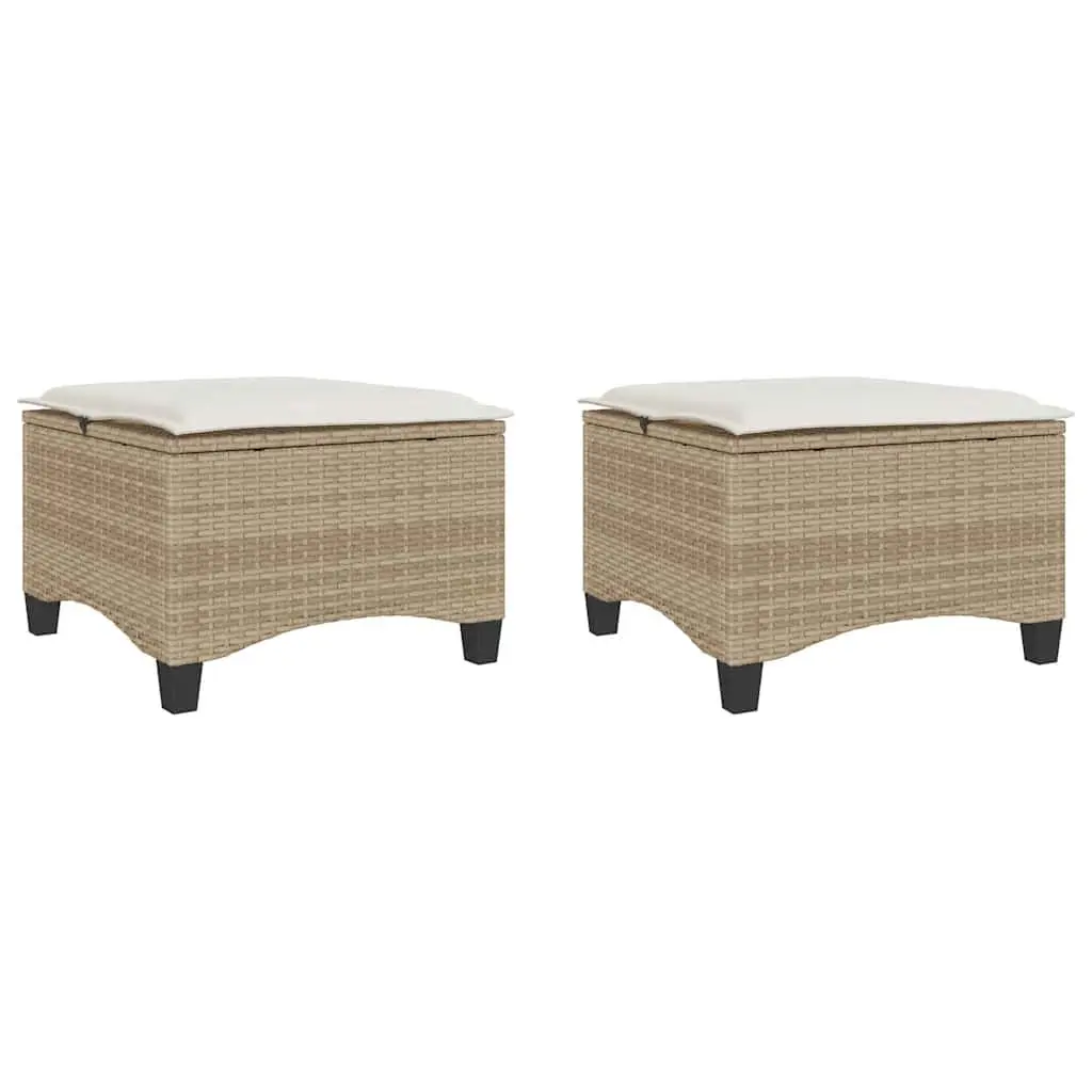 Garden Stools Beige 55x55x36 cm 2 pcs PE Rattan with Cushions Outdoor Footrest