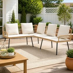 Outdoor Garden Sofa L-Shaped Corner Lounge Seating with Cushion Brown