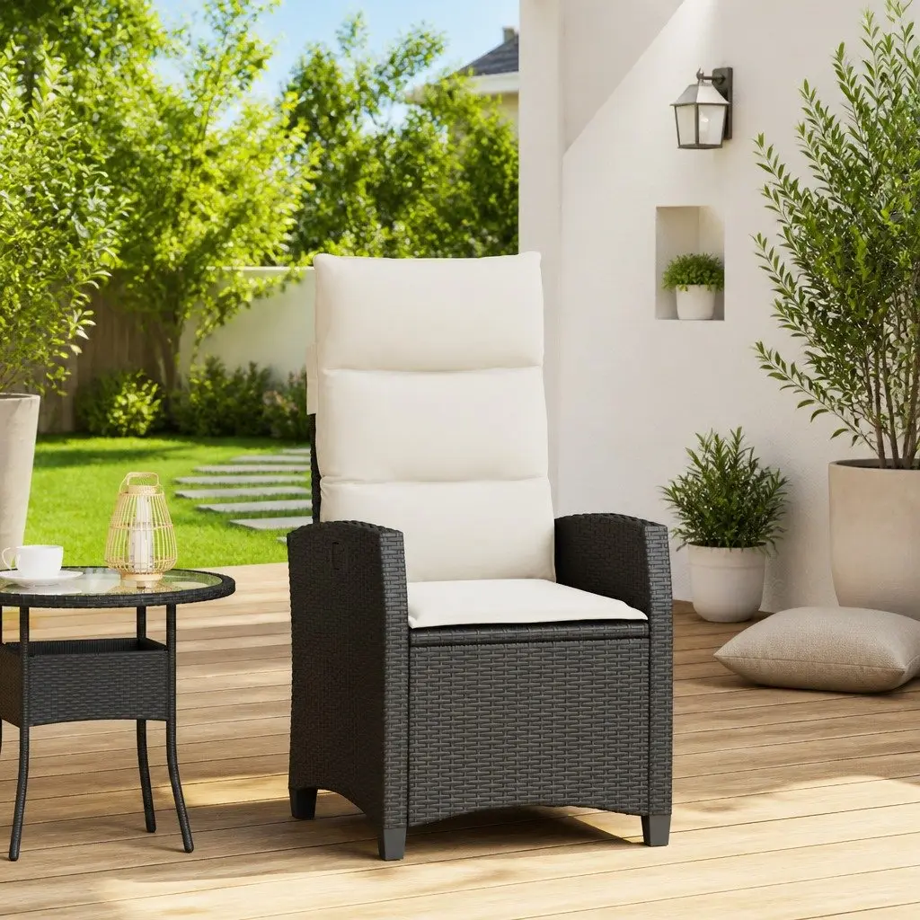 Reclining Garden Chair Black Adjustable Backrest with Foldable Side Table