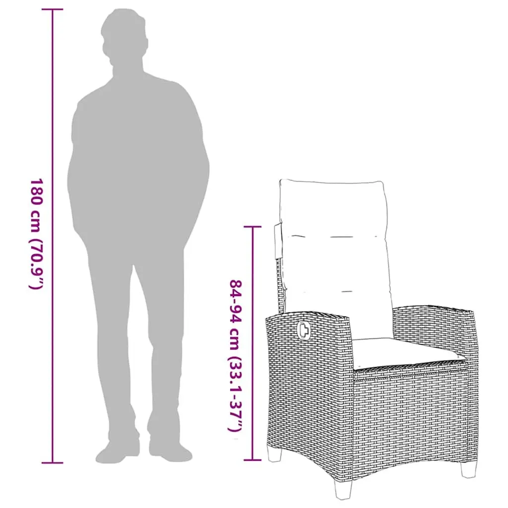 Reclining Garden Chair Black Adjustable Backrest with Foldable Side Table