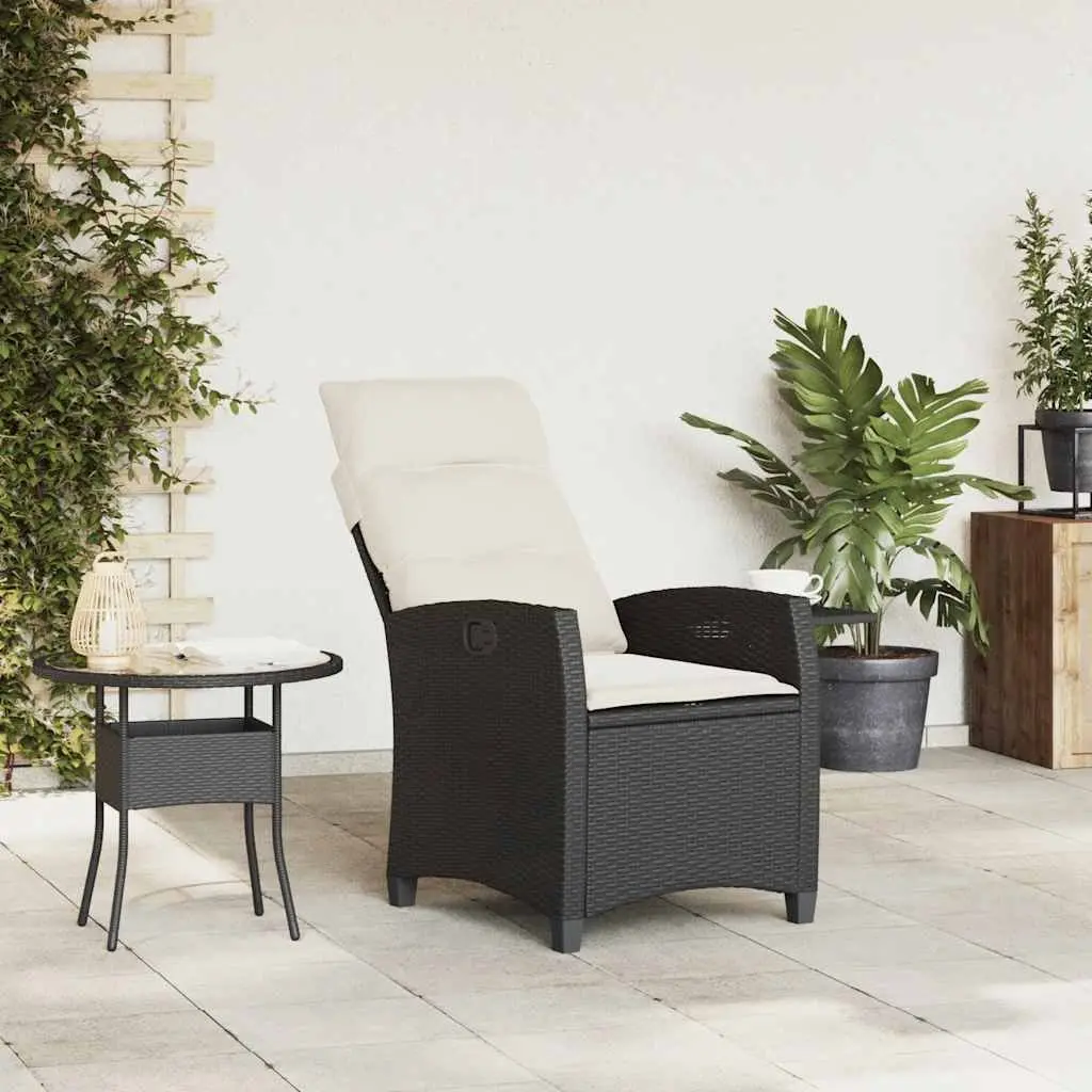 Reclining Garden Chair Black Adjustable Backrest with Foldable Side Table