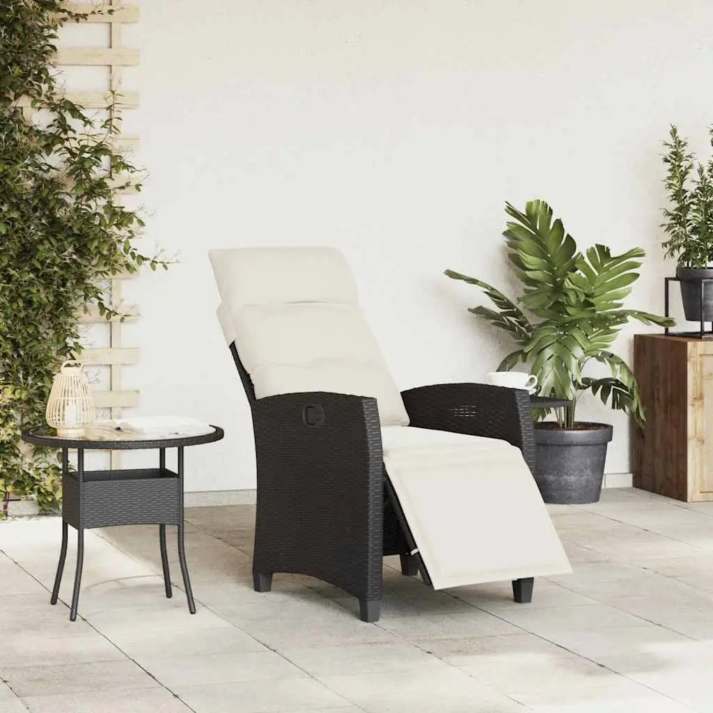 Reclining Garden Chair Black Adjustable Backrest Footrest with Foldable Side Table