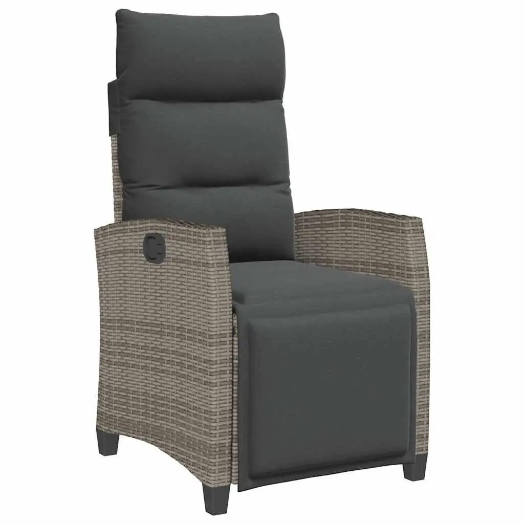 Reclining Garden Chair Grey Adjustable Backrest Foldable Side Table