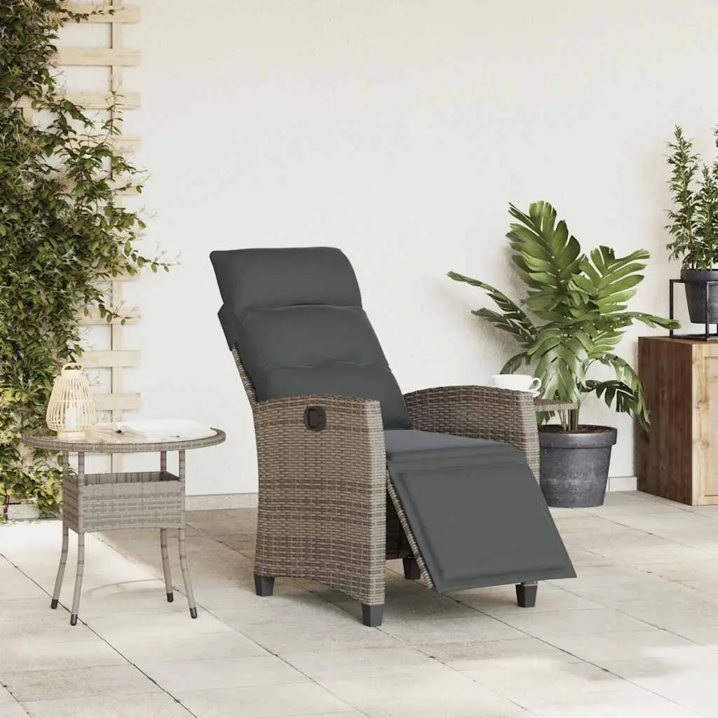 Reclining Garden Chair Grey Adjustable Backrest Foldable Side Table