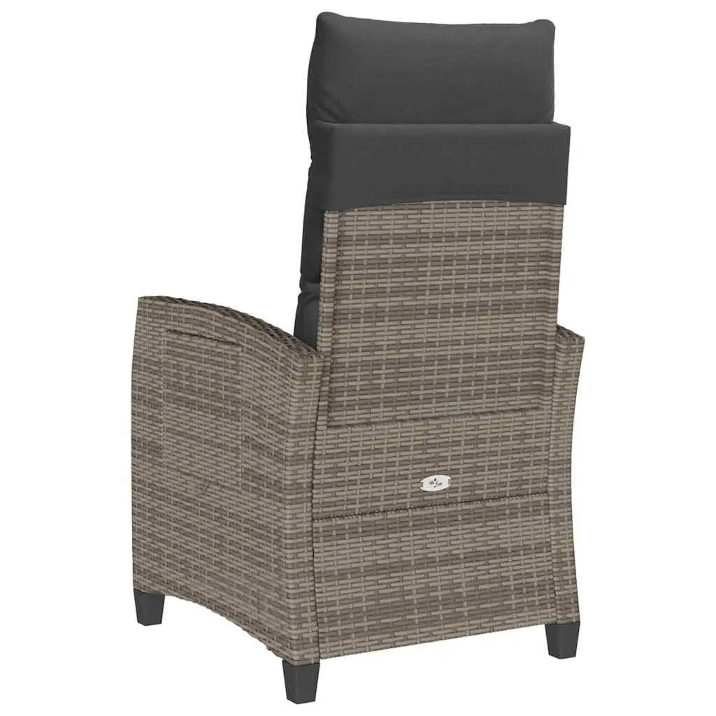 Reclining Garden Chair Grey Adjustable Backrest Foldable Side Table