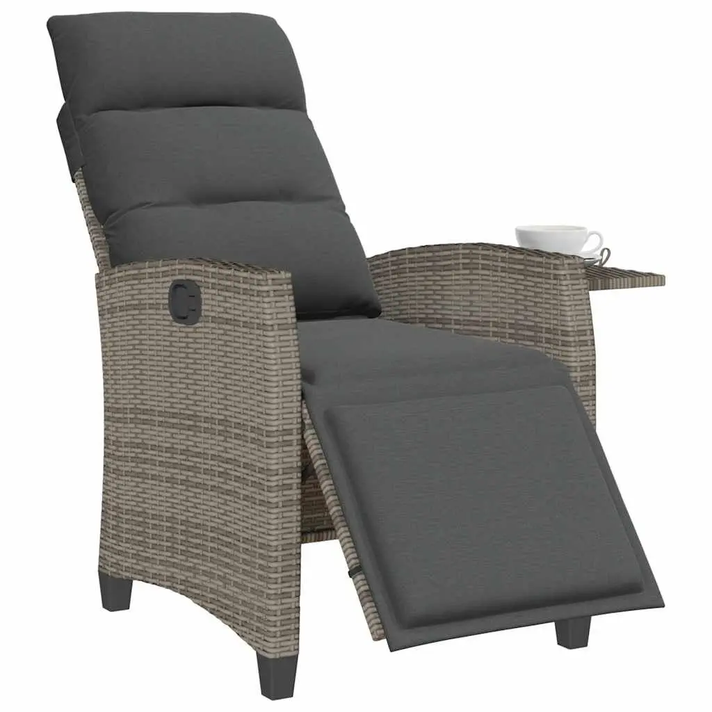 Reclining Garden Chair Grey Adjustable Backrest Foldable Side Table