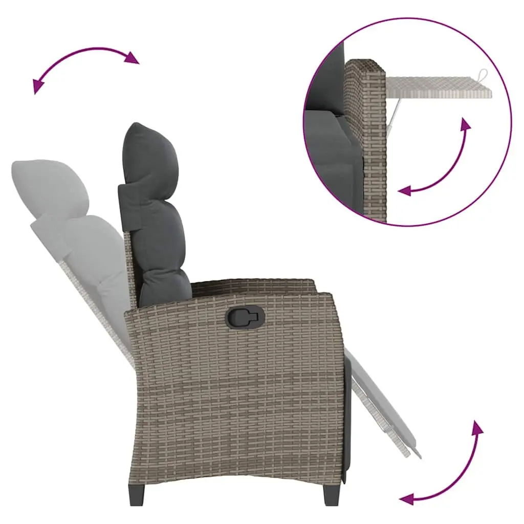 Reclining Garden Chair Grey Adjustable Backrest Foldable Side Table