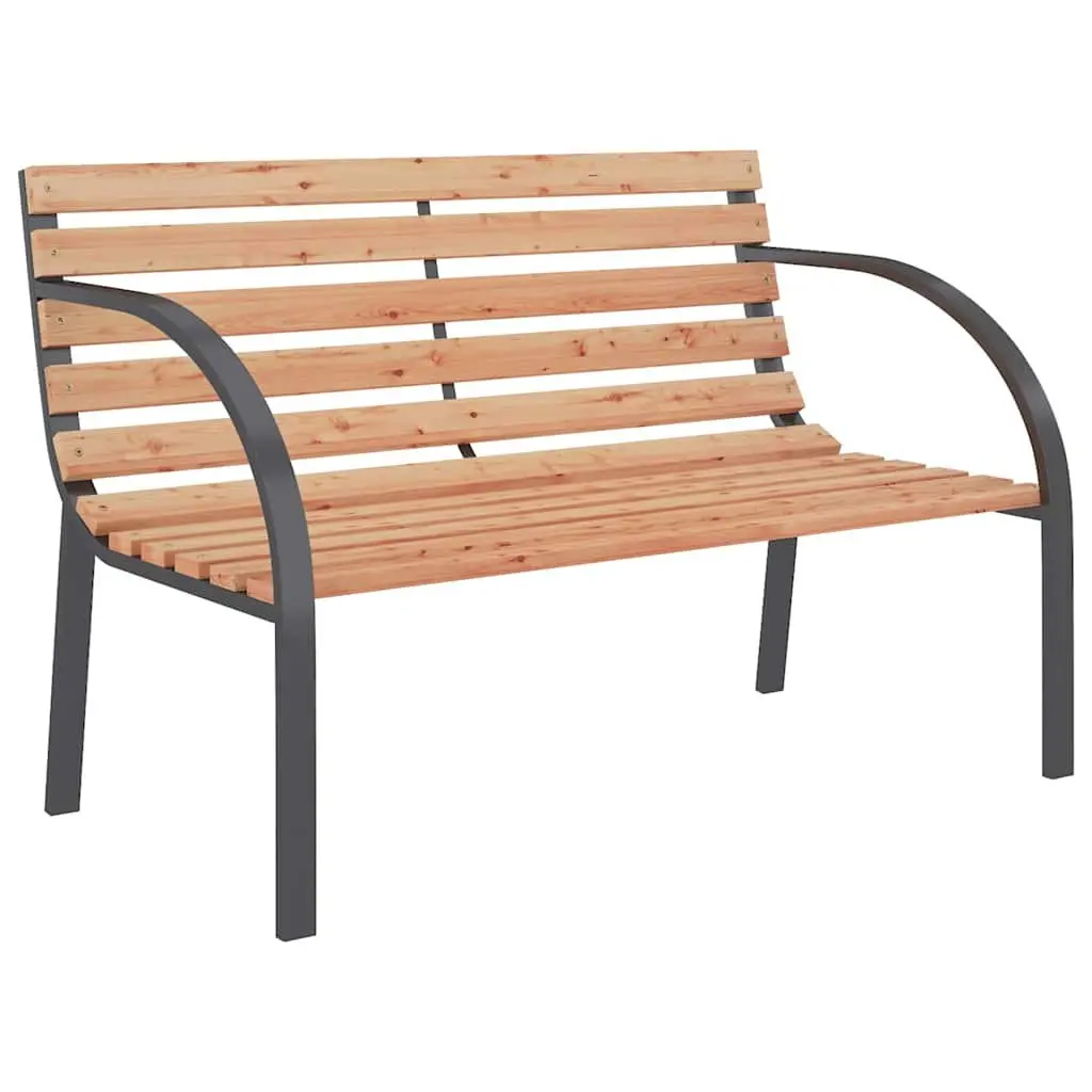 Garden Bench Brown 120cm Wooden Slats Iron Frame Curved Armrests
