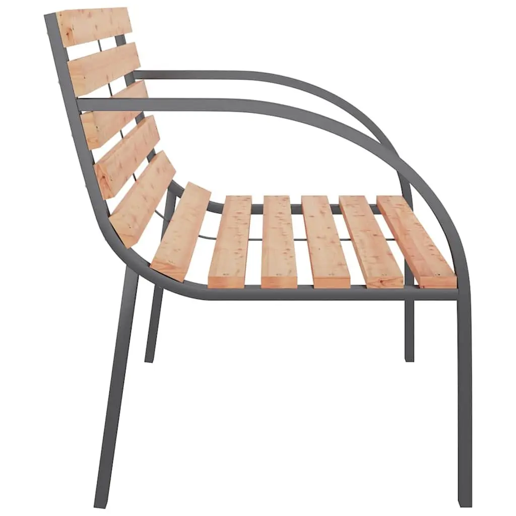 Garden Bench Brown 120cm Wooden Slats Iron Frame Curved Armrests