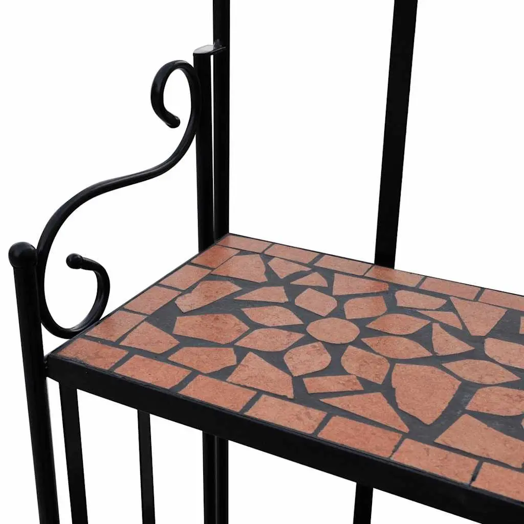 Plant Stand Black 3-Layer Mosaic Ceramic Curved Iron Display