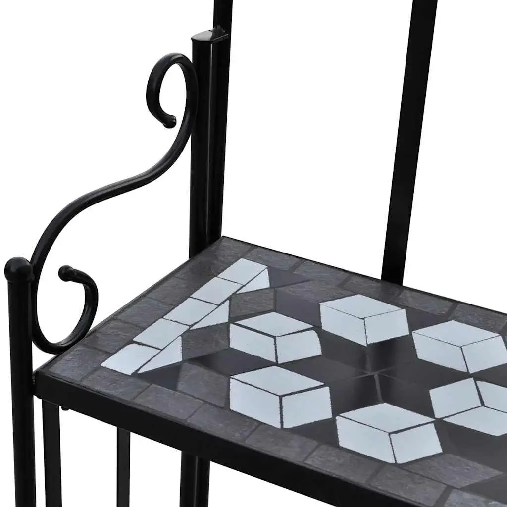 3-Layer Plant Stand Black Iron Frame Mosaic Ceramic Display Rack