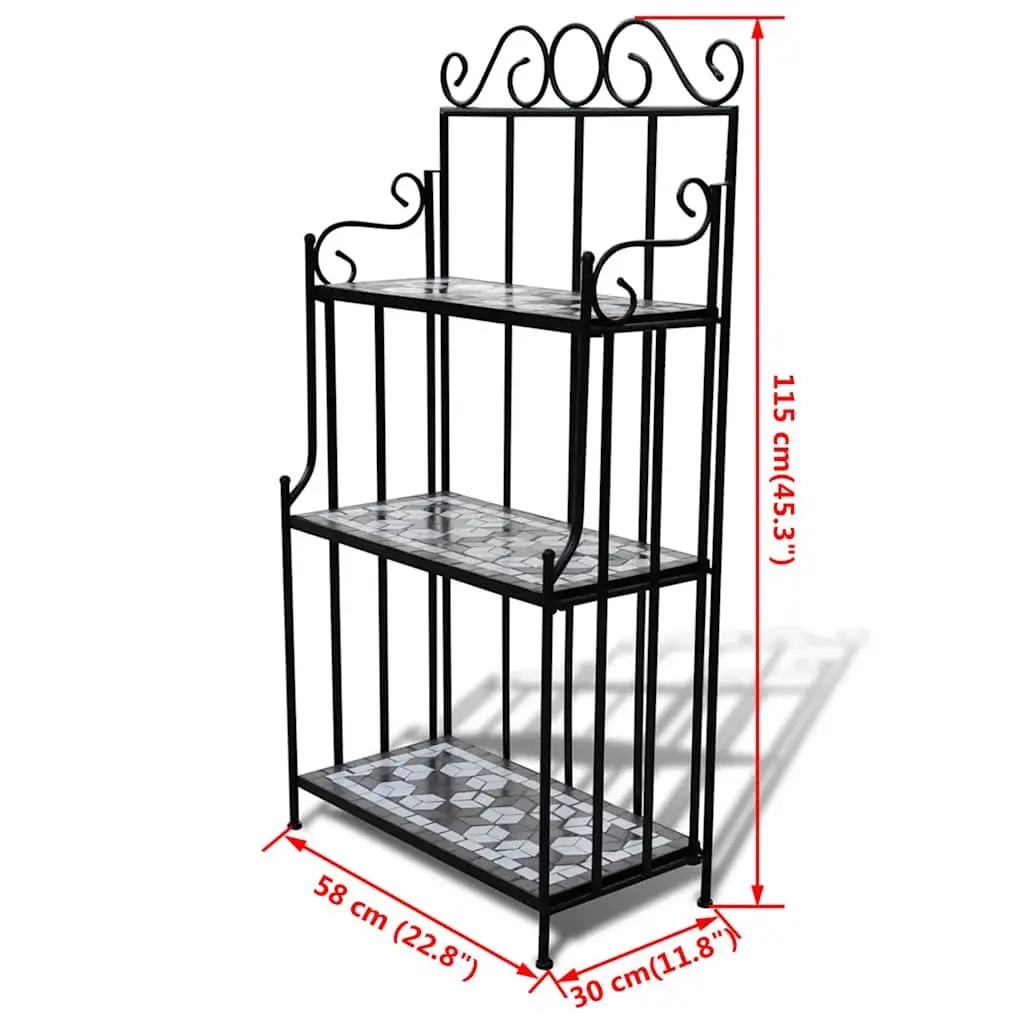 3-Layer Plant Stand Black Iron Frame Mosaic Ceramic Display Rack