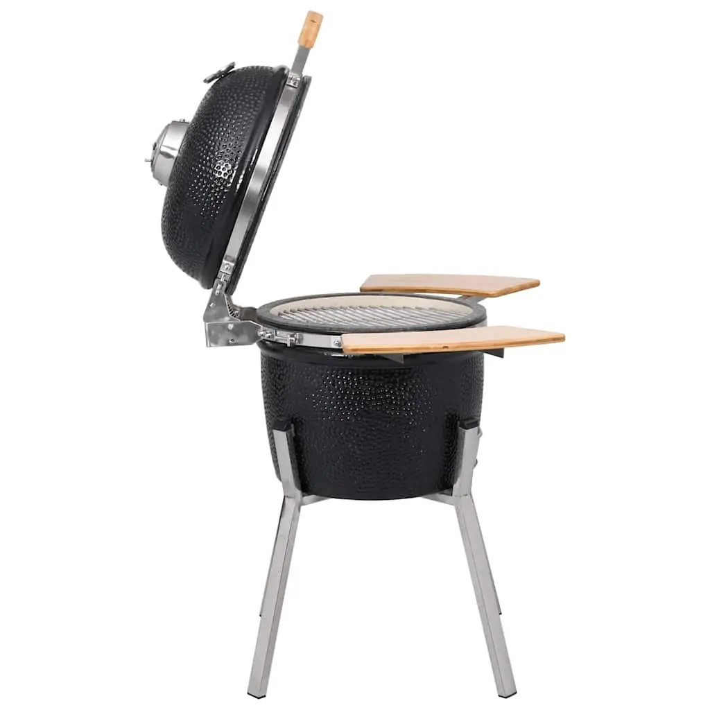 Kamado Grill Smoker Ceramic Black 33cm Outdoor Cooking with Vent and Thermometer