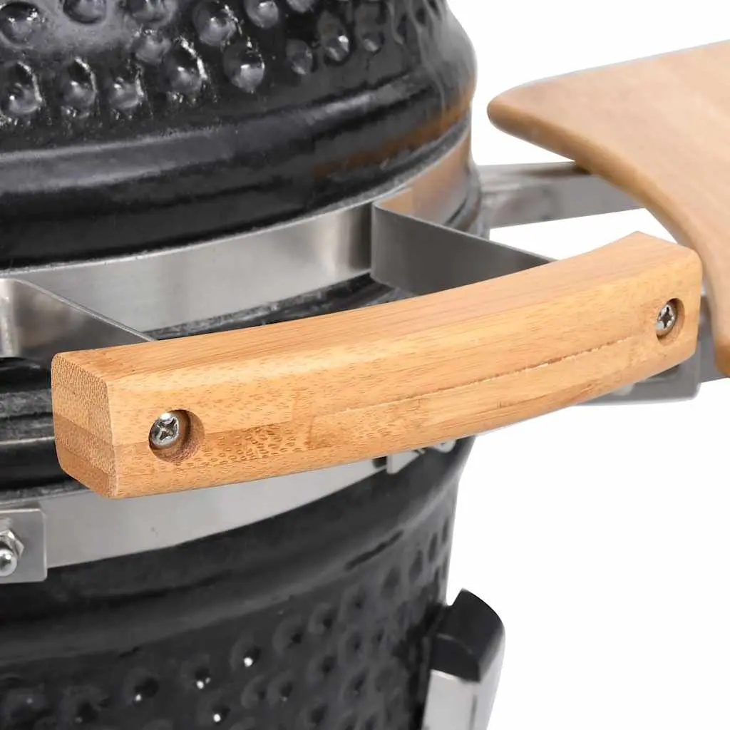 Kamado Grill Smoker Ceramic Black 33cm Outdoor Cooking with Vent and Thermometer