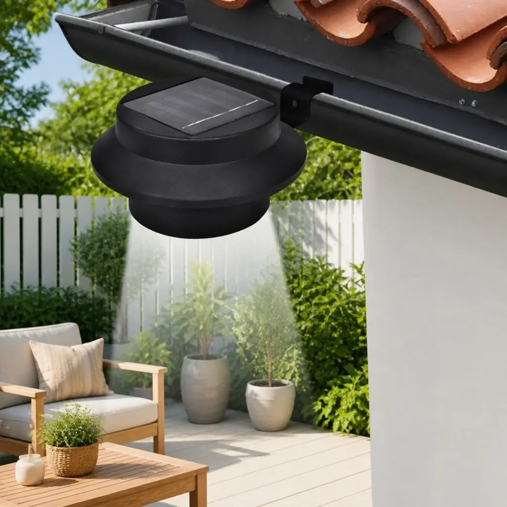 Solar Fence Light Set Black 6 Piece LED Outdoor Auto On Dusk to Dawn