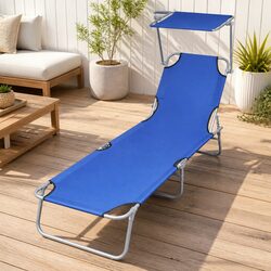 Compact and Reliable Folding Sun Lounger with Canopy and Backrest