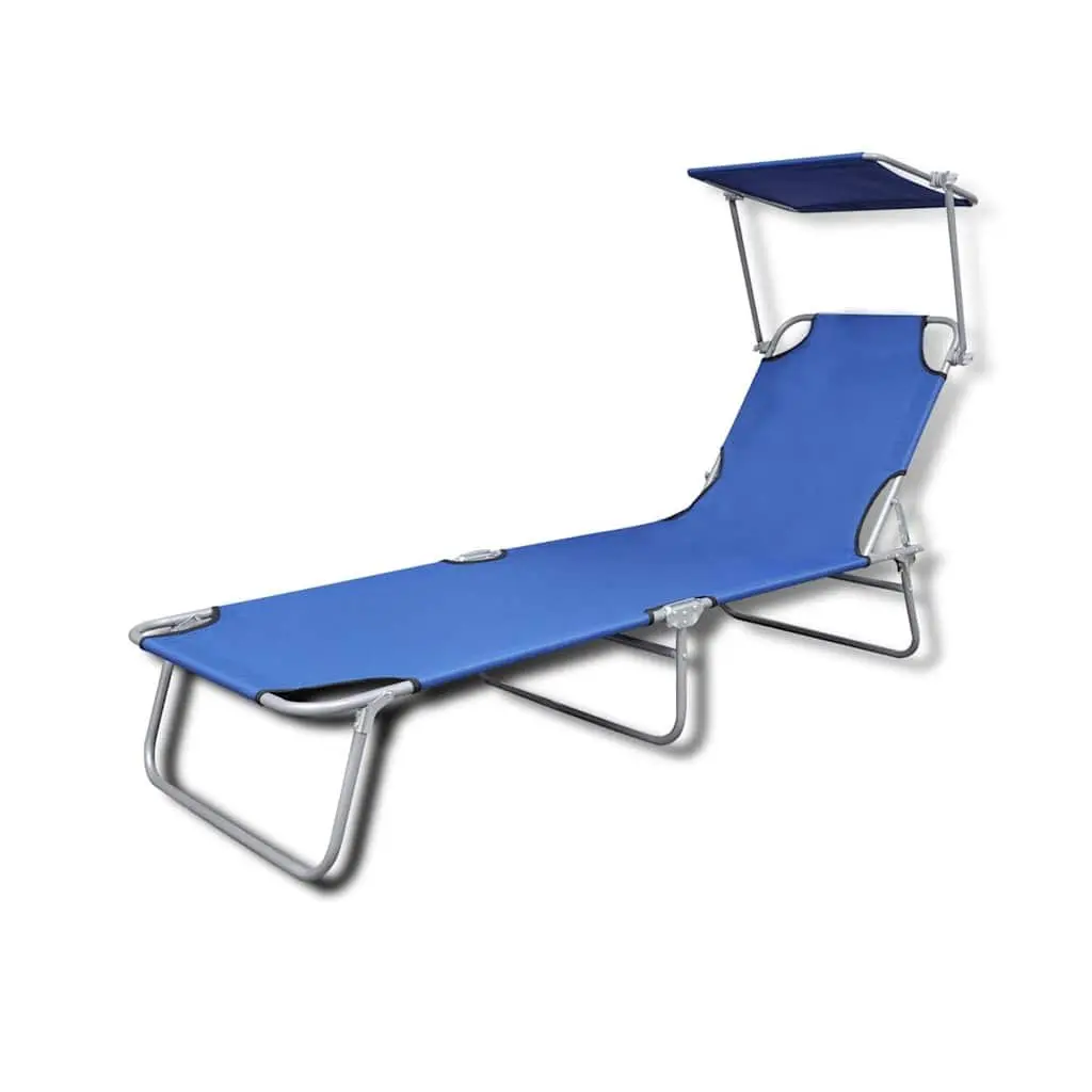 Folding Sun Lounger with Canopy and Backrest