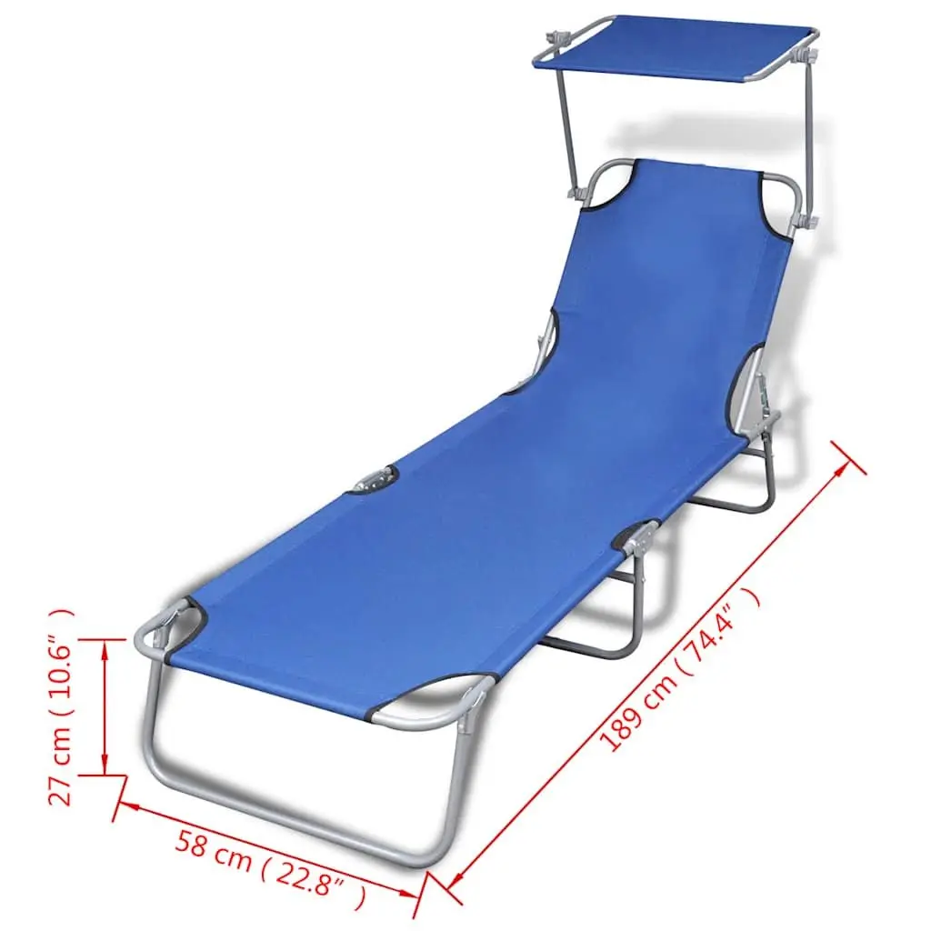 Folding Sun Lounger with Canopy and Backrest