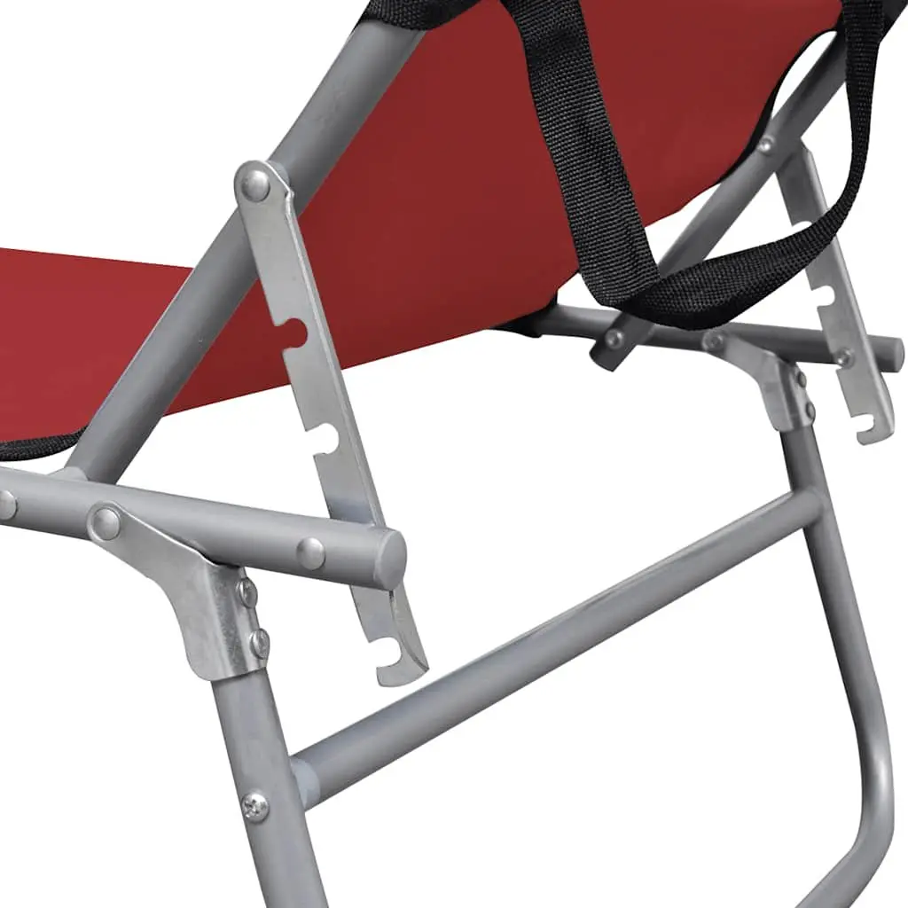 Sun Lounger Folding Canopy Adjustable Backrest Outdoor Reclining Sunbed Red