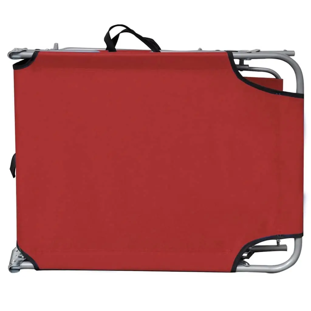 Sun Lounger Folding Canopy Adjustable Backrest Outdoor Reclining Sunbed Red