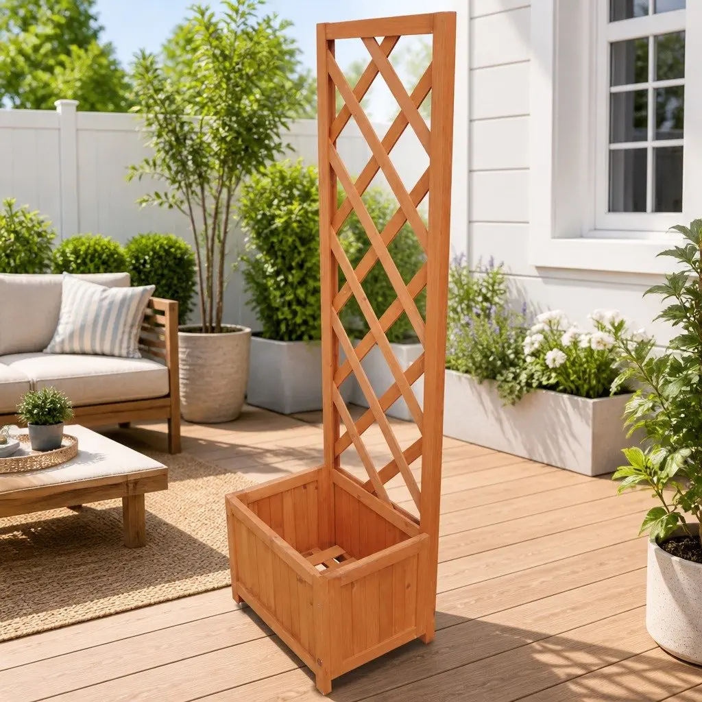 Trellis Planter Brown 40x30x135cm Wooden Outdoor Garden Flower Box with Climbing Support