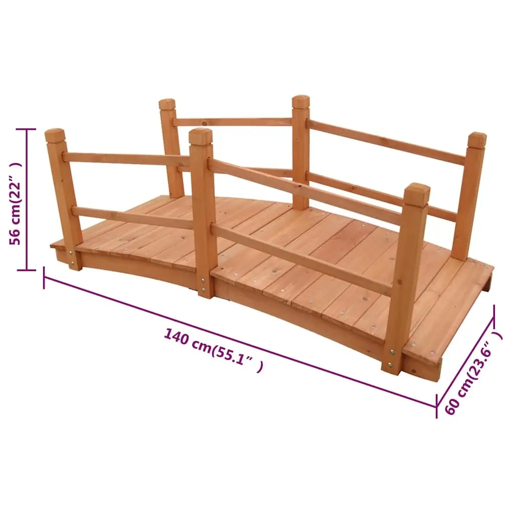 Garden Bridge Brown 140cm Wooden Decorative Structure with Double Handrails