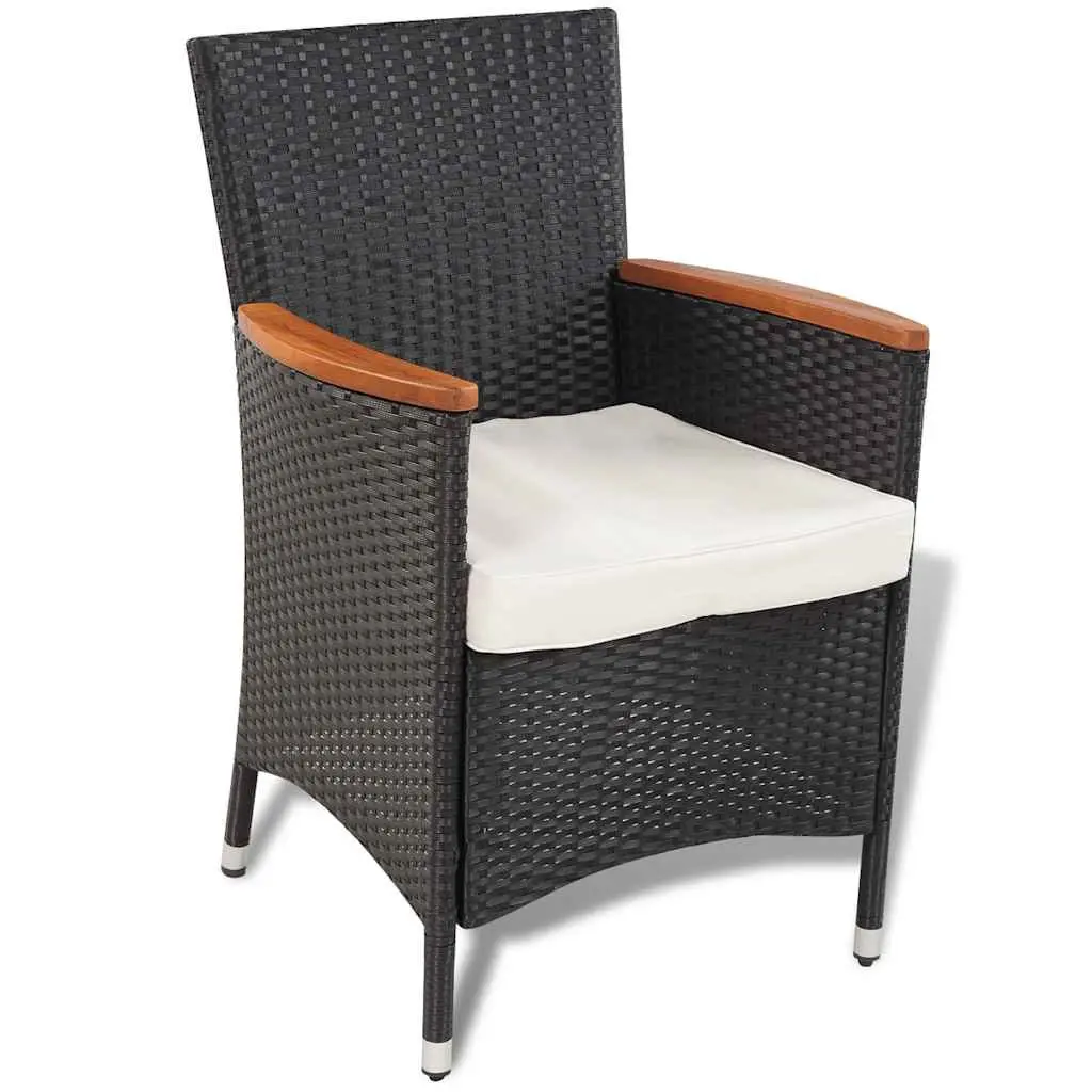 Outdoor Dining Set Black 5 Piece Poly Rattan Table 4 Chairs with Cushions