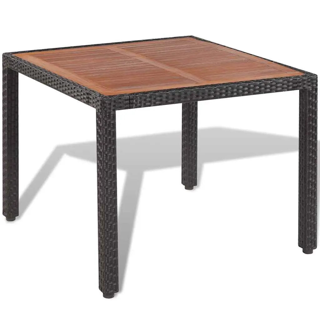 Outdoor Dining Set Black 5 Piece Poly Rattan Table 4 Chairs with Cushions