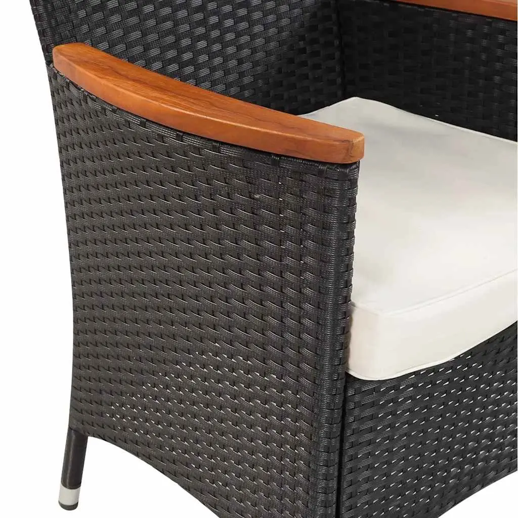 Outdoor Dining Set Black 5 Piece Poly Rattan Table 4 Chairs with Cushions