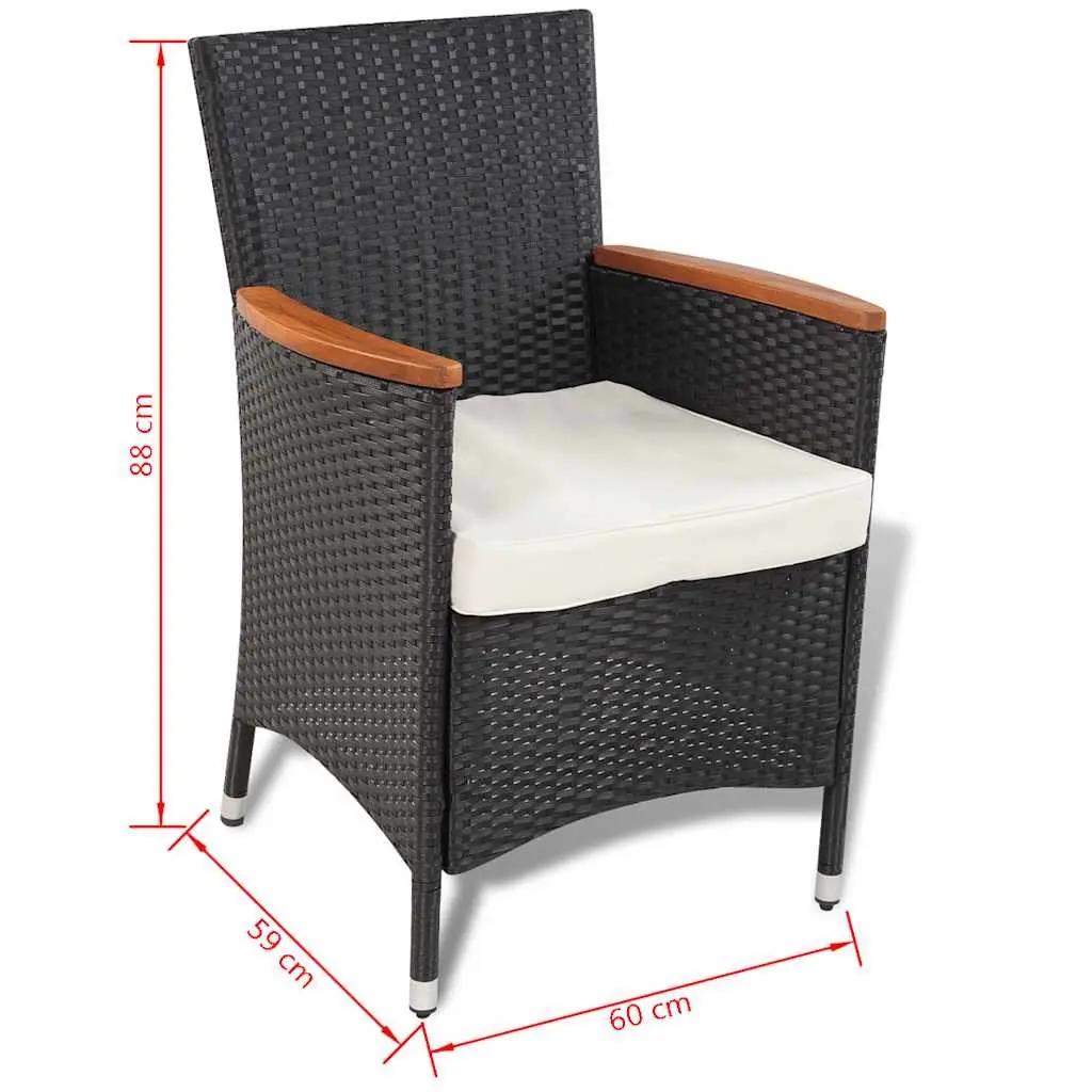 Outdoor Dining Set Black 5 Piece Poly Rattan Table 4 Chairs with Cushions