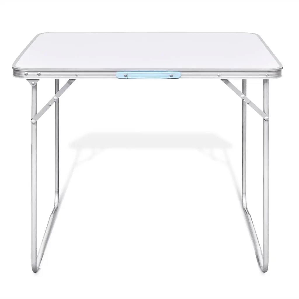 Foldable Camping Table White Metal Frame Portable Outdoor Furniture