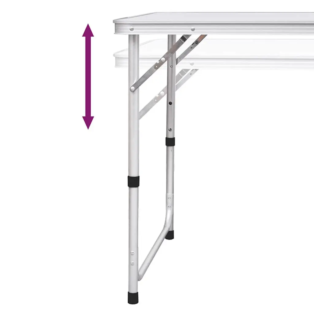 Foldable Camping Table White Height Adjustable Outdoor Picnic Garden Furniture