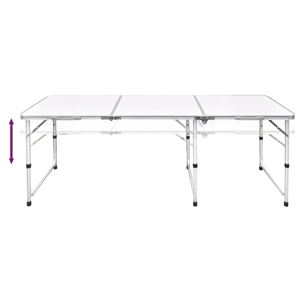 Foldable Camping Table White Height Adjustable Portable