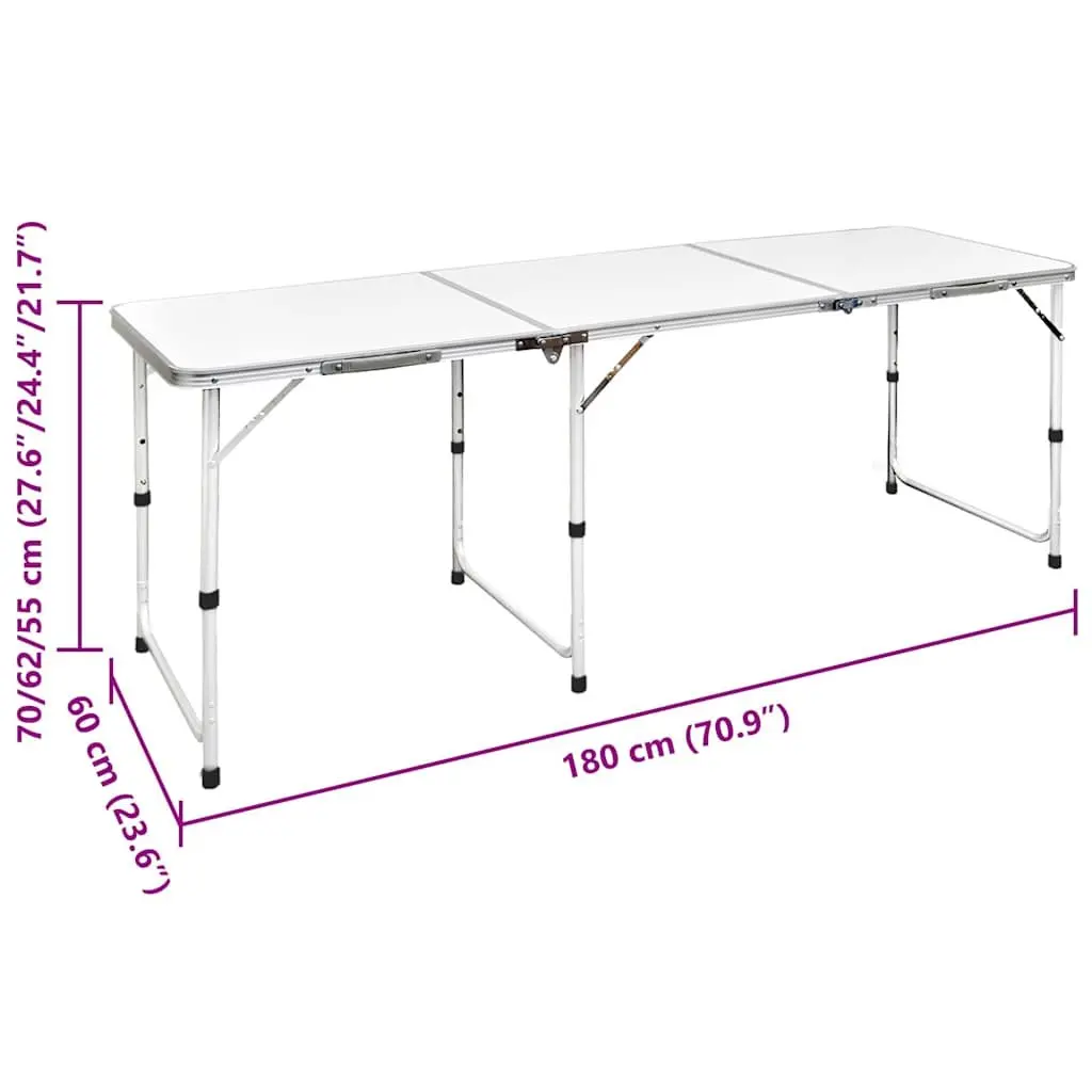 Foldable Camping Table White Height Adjustable Portable