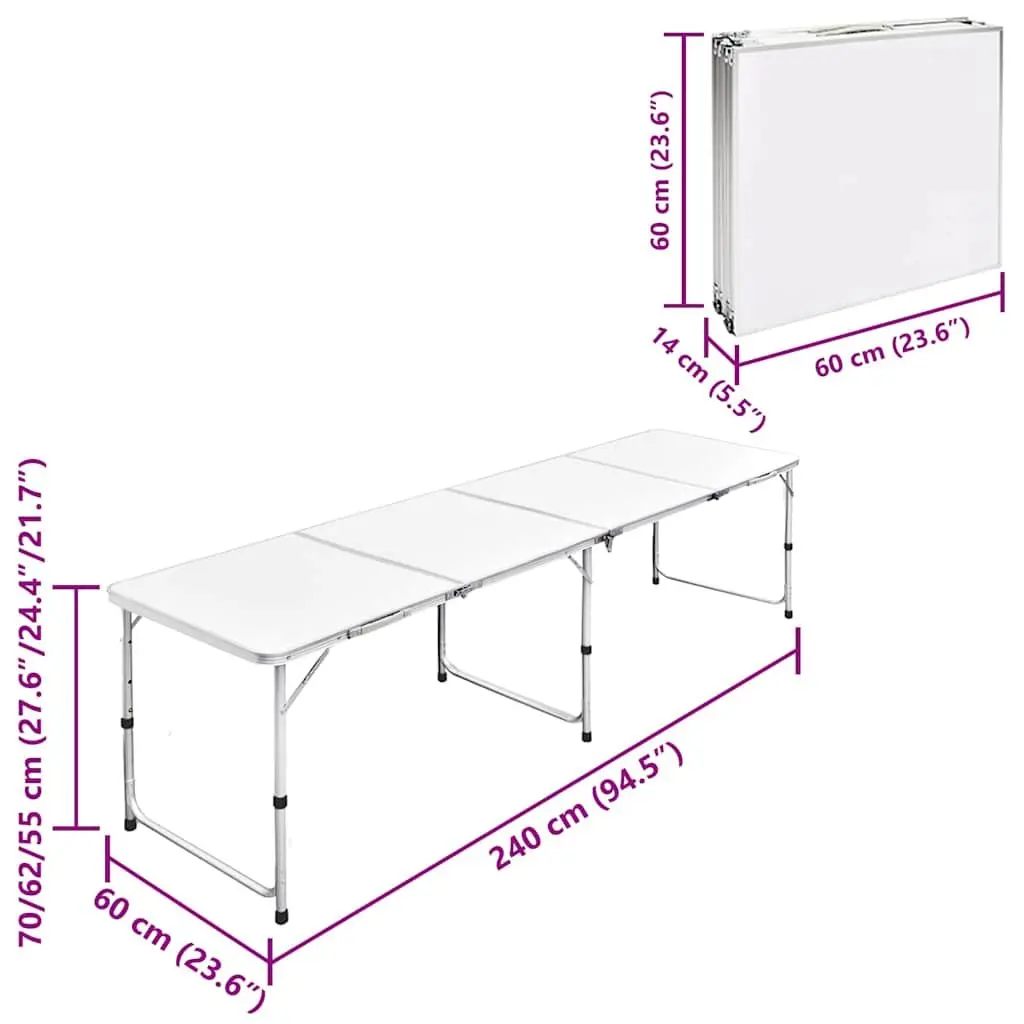 Foldable Camping Table White Adjustable Height Portable Outdoor