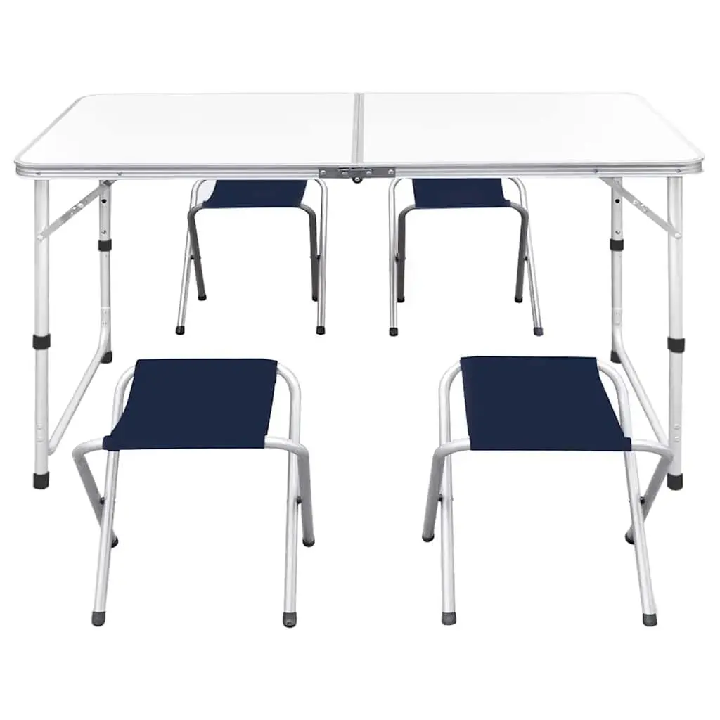 Foldable Camping Table Set White Height Adjustable Portable Outdoor 5 Piece