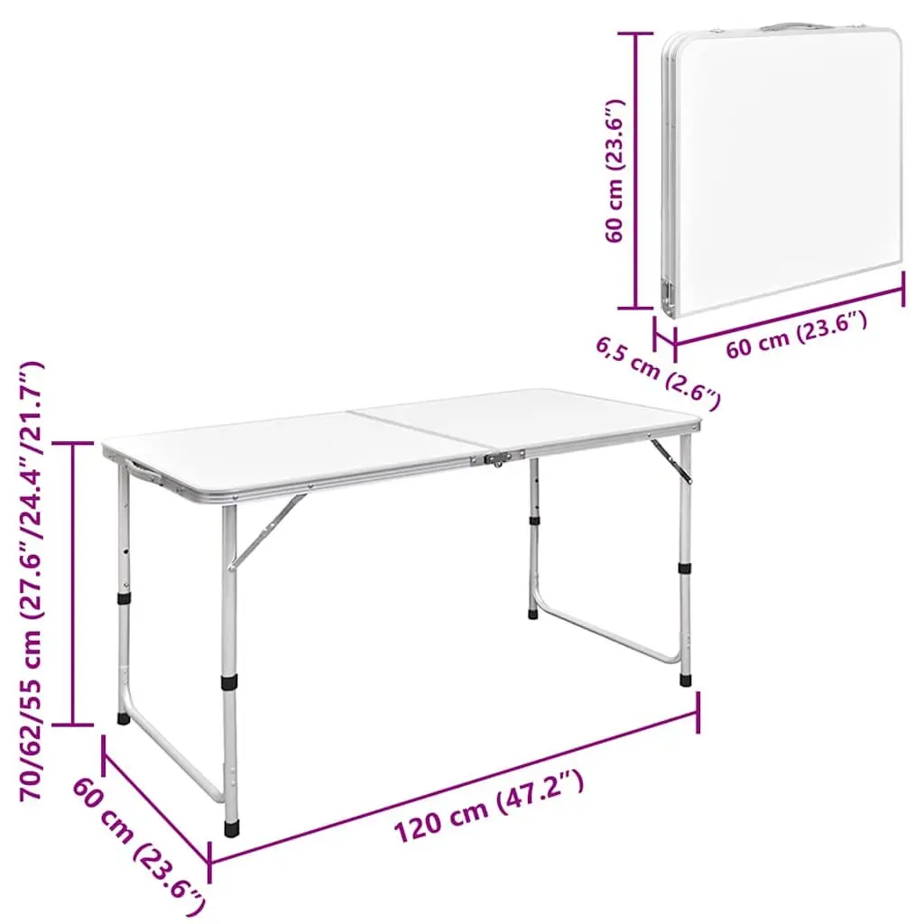 Foldable Camping Table Set White Height Adjustable Portable Outdoor 5 Piece