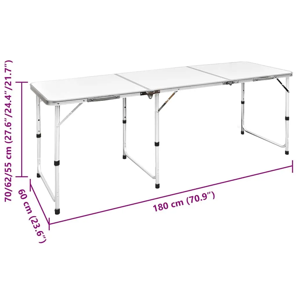Foldable Camping Table Set White Height Adjustable 1 Table 6 Stools