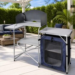Compact Camping Kitchen Unit with Removable Windshield