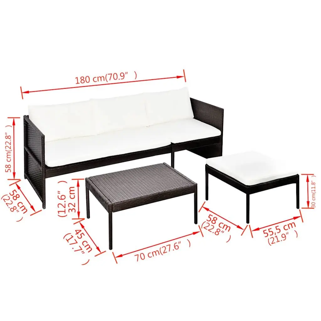 3 Piece Outdoor Lounge Set Brown Weather-resistant PE Rattan with Cushions